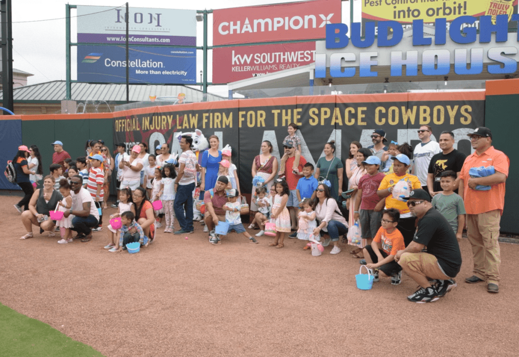 Group photo from the Amaro Law Firm Easter egg hunt
