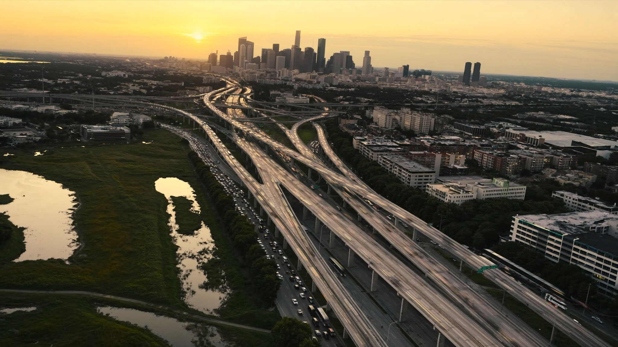 aerial view of Houston skyline